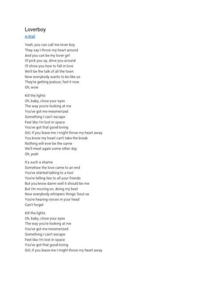 A wall loverboy lyrics lyrics